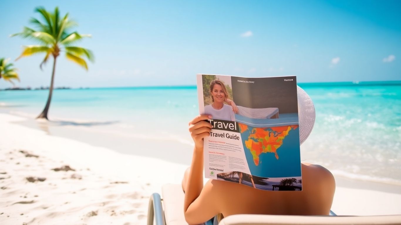 Słoneczna plaża z turkusową wodą i leżakiem