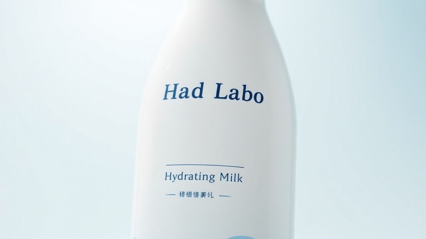 Hada Labo Hydrating Milk bottle with a dewy glow.