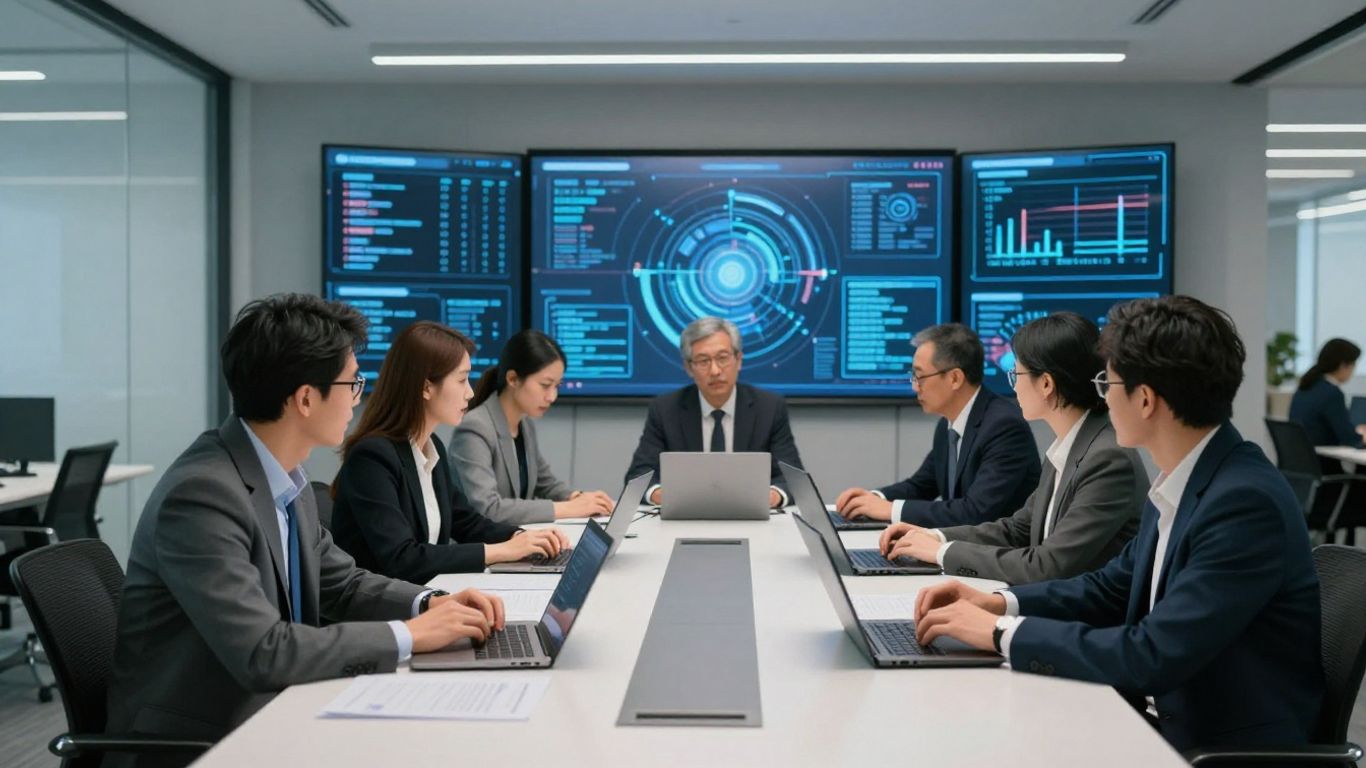 Cyber security consultants working in modern office