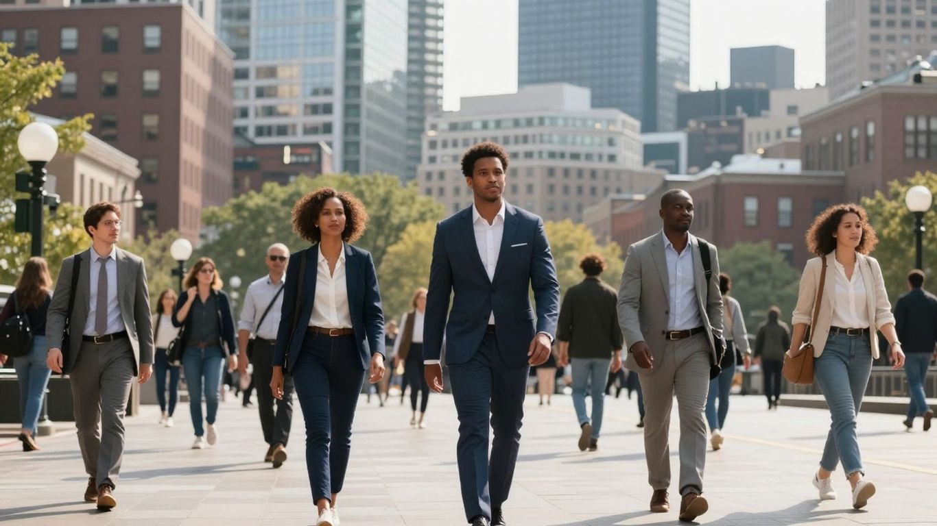 Gente trabajando en Boston, oportunidades laborales para hispanos.