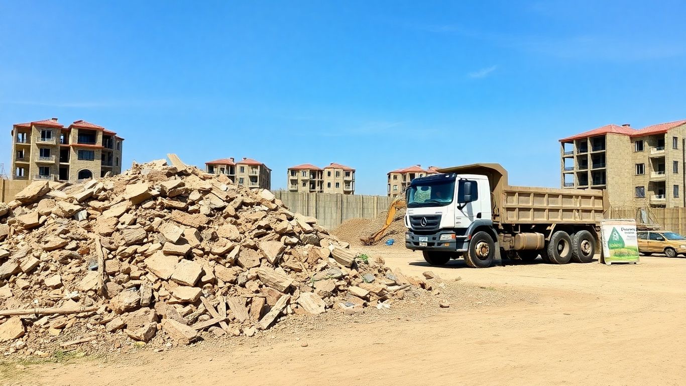 Construction debris cleanup in progress.