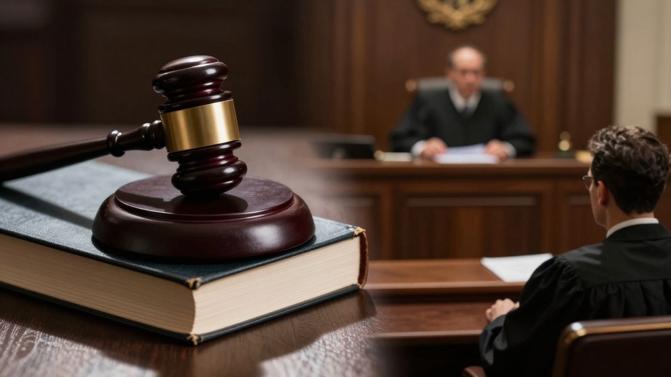 Gavel and courtroom scales of justice