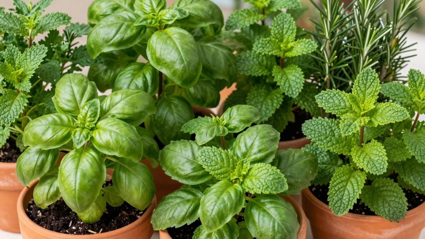Verse kruiden in potten, klaar voor de keuken.