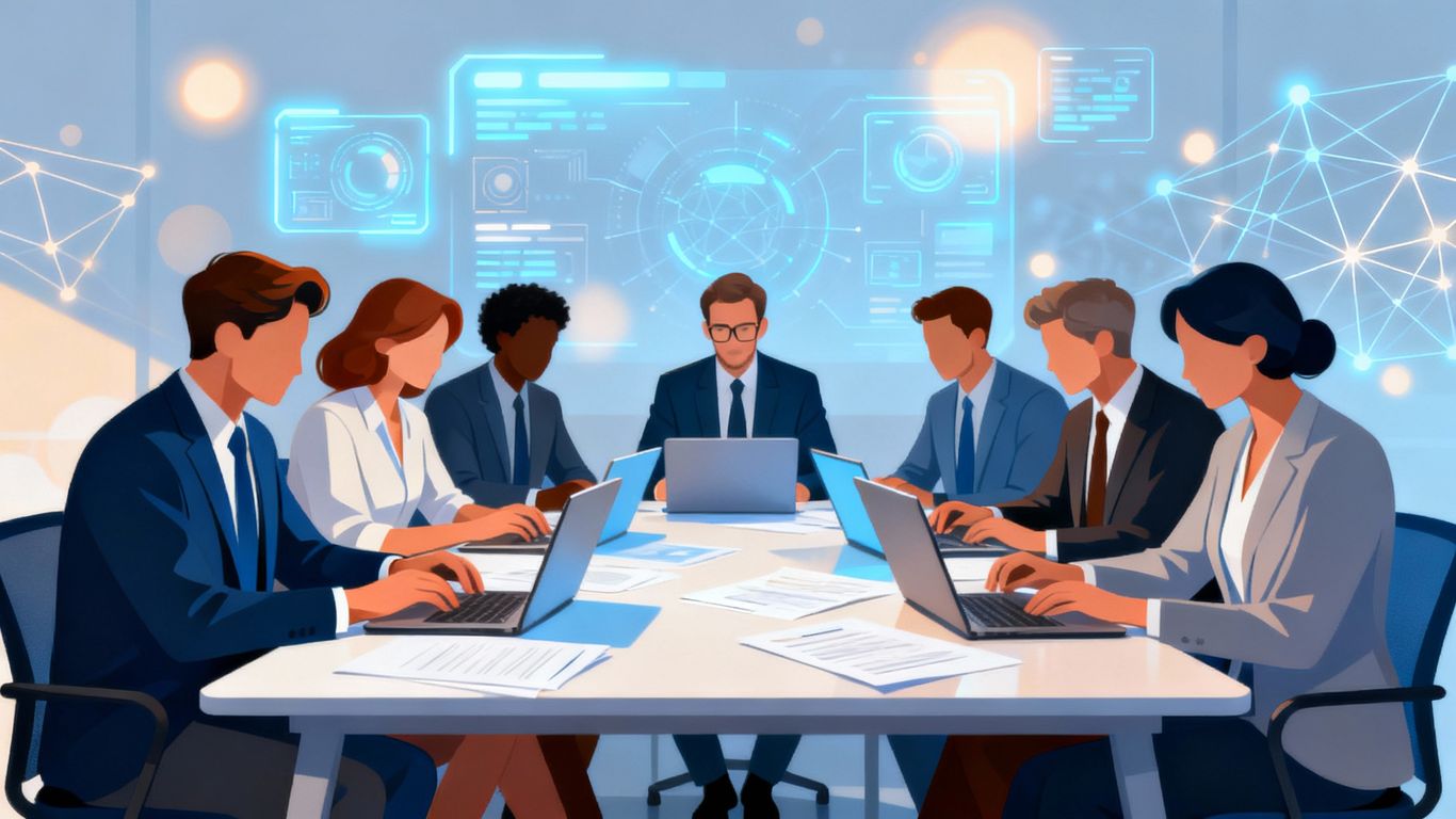 IT department team collaborating with technology.