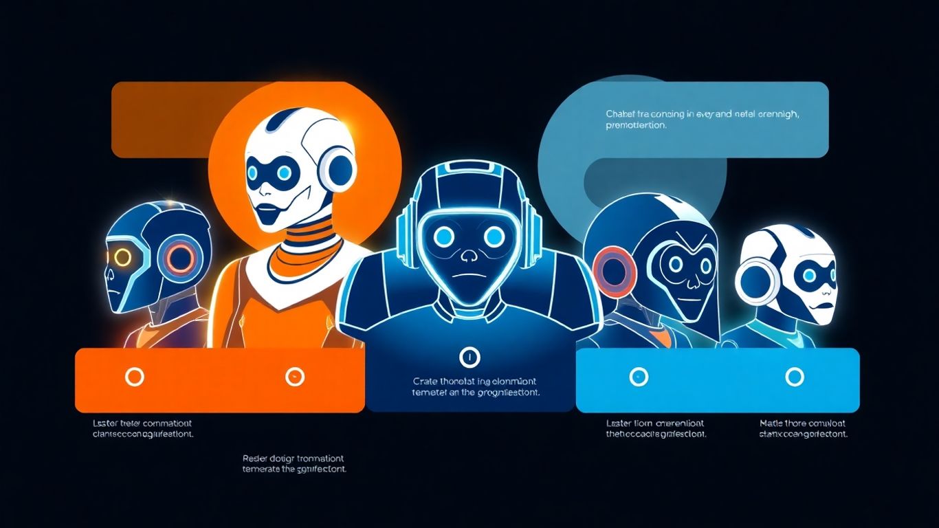 Infographic of five futuristic AI chatbot avatars.