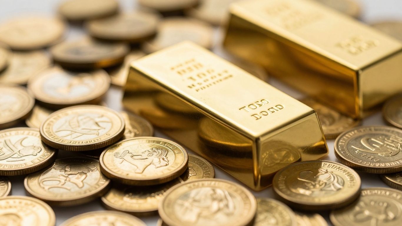 Pile of gold coins and bullion bars