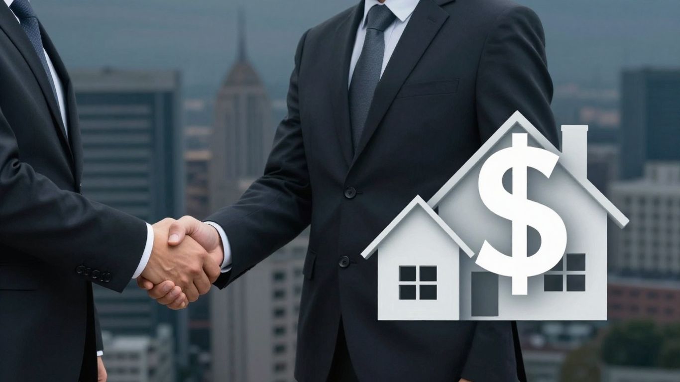 Handshake and house with dollar sign