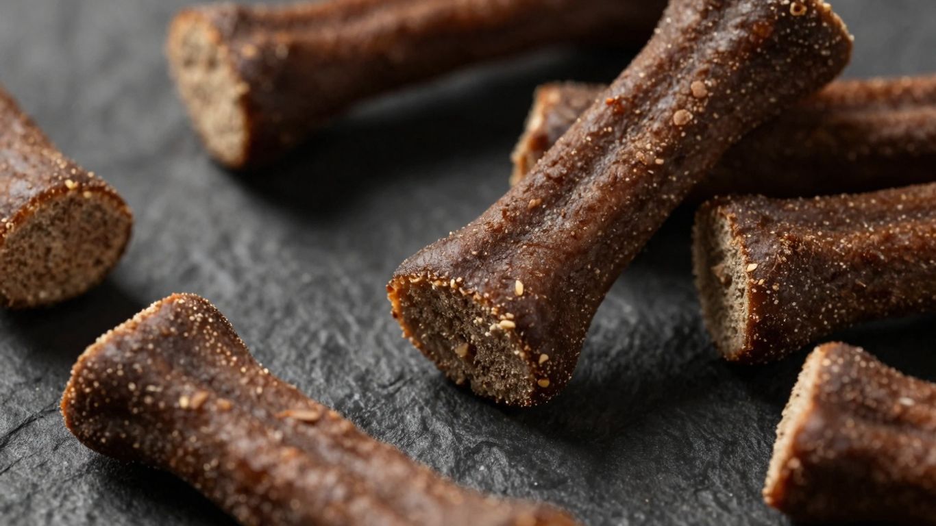Freeze-dried beef liver dog treats on a dark surface.