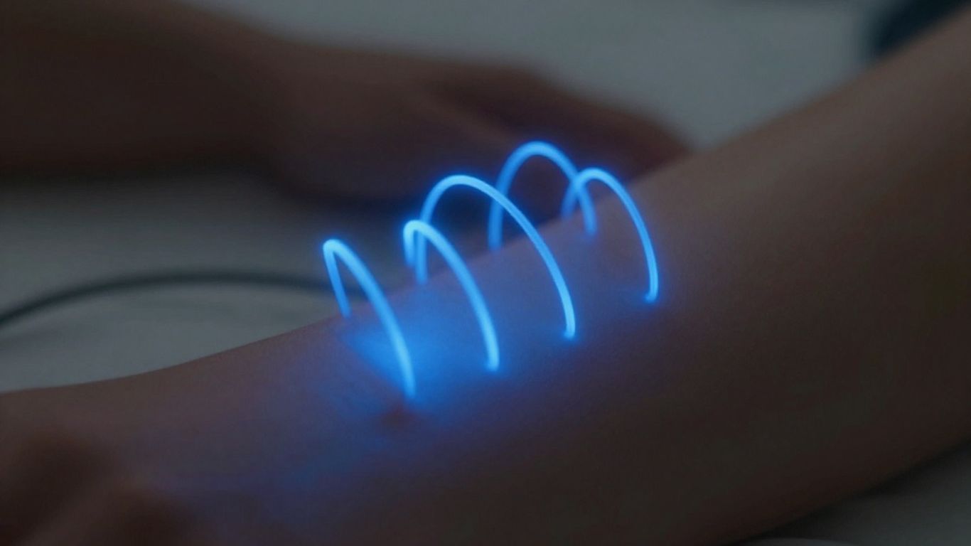 Electromagnetic waves interacting with a human limb for healing.