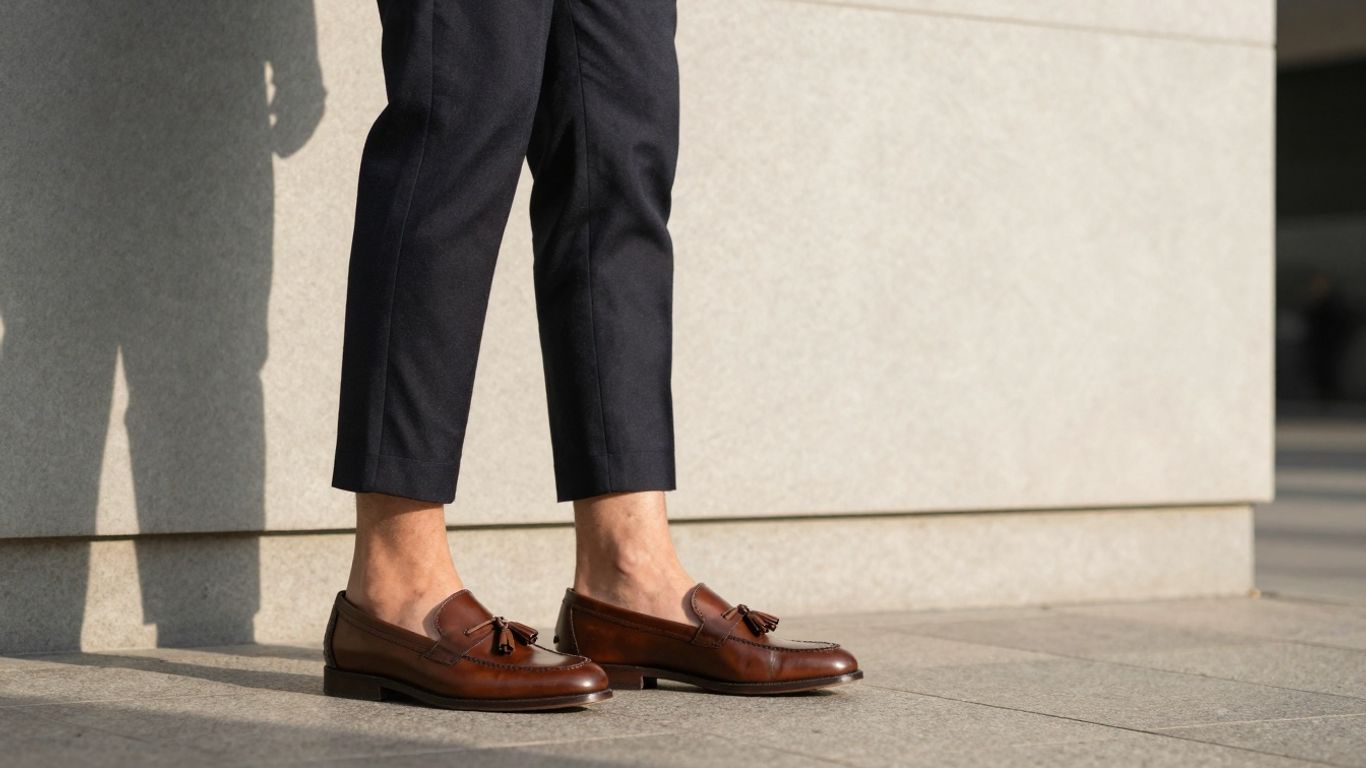 Tassel loafers with cropped pants outfit.