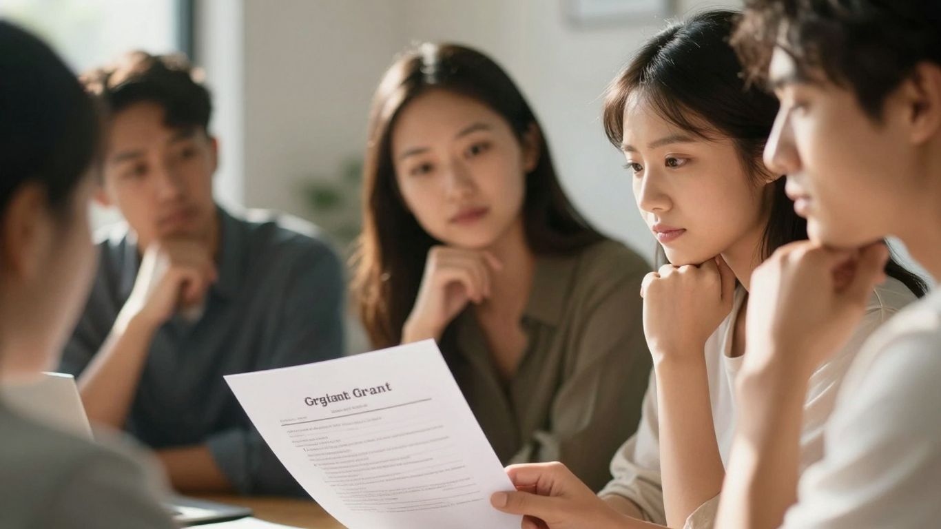 Australians reviewing grant eligibility criteria document.