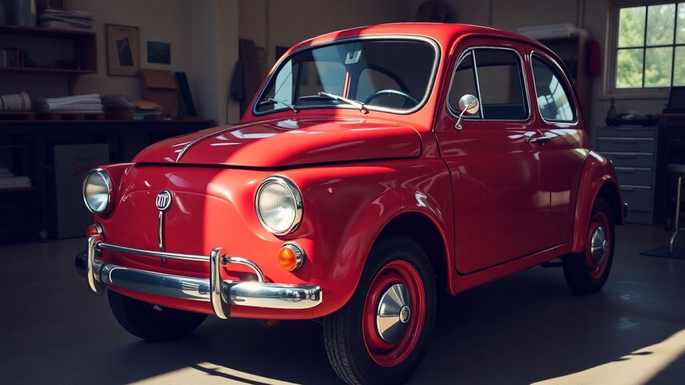 Restored classic Fiat automobile in a workshop