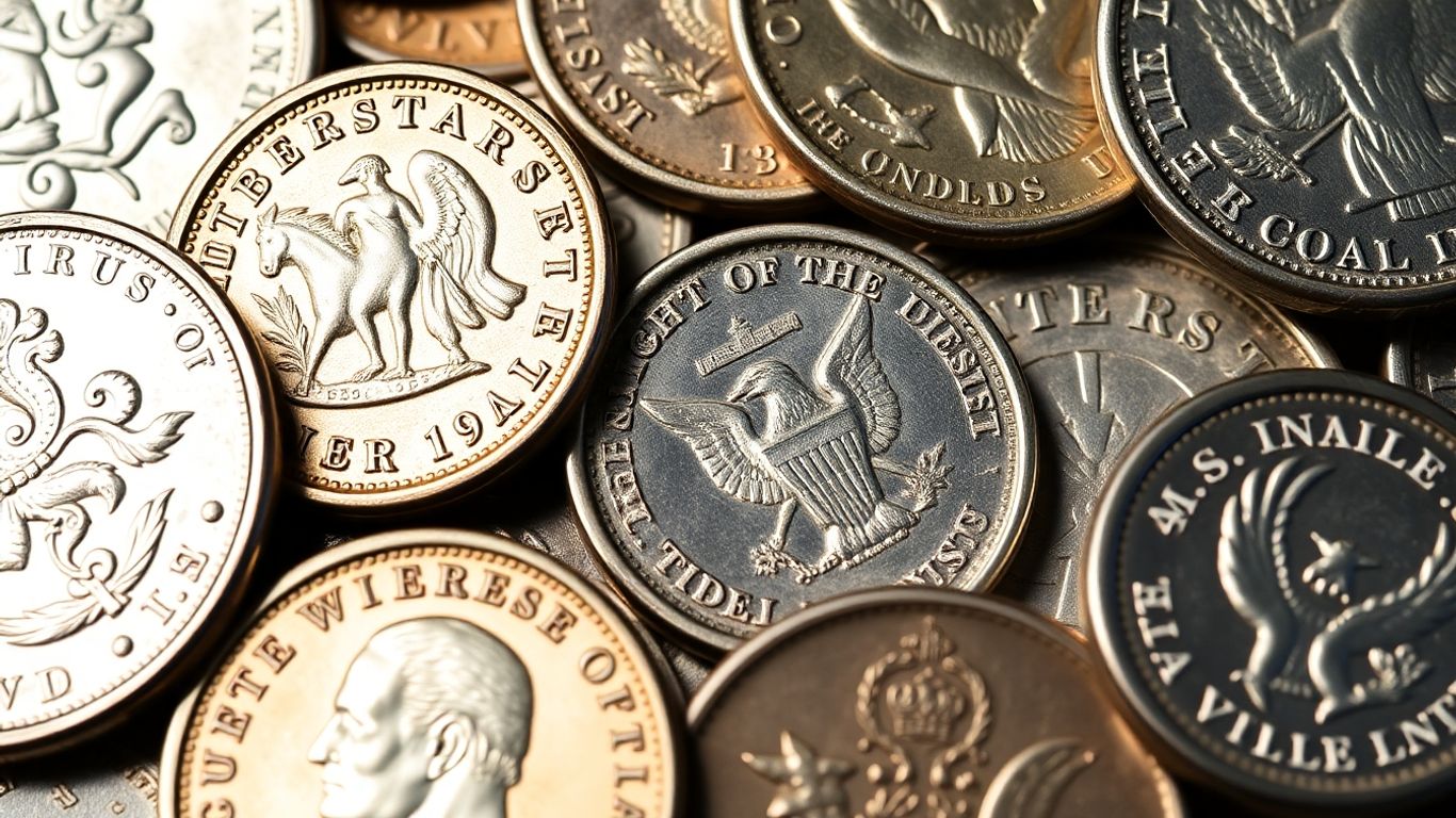 Collection of U.S. coins with historical and modern designs.