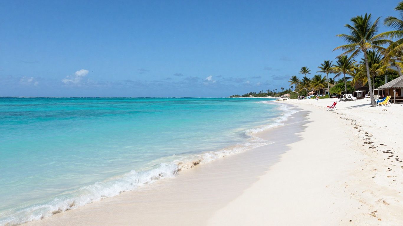 Aruba beach with turquoise water and white sand.