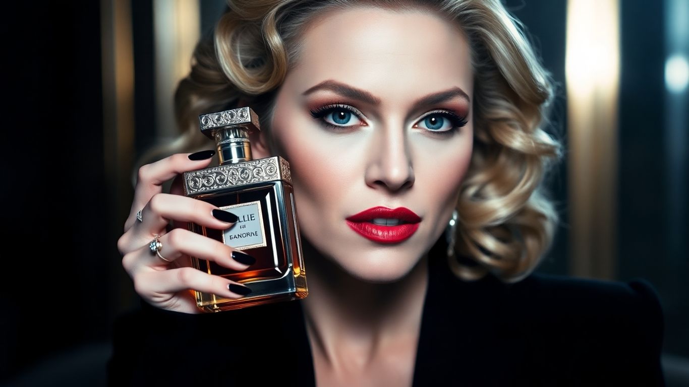 Madonna holding an elegant perfume bottle