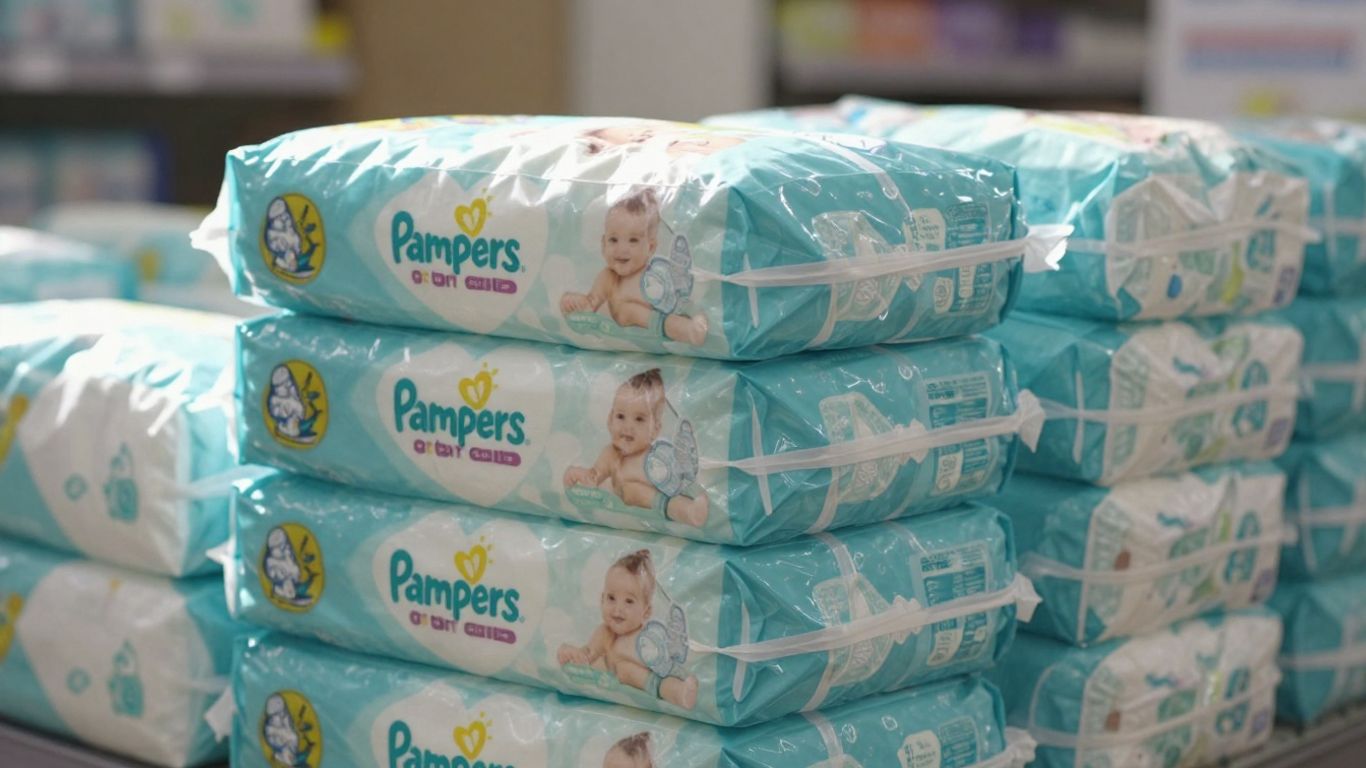 Emballages de couches Pampers en exposition