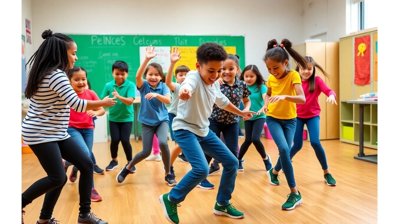 Schüler spielen aktiv im Unterricht, Spaß und Inklusion