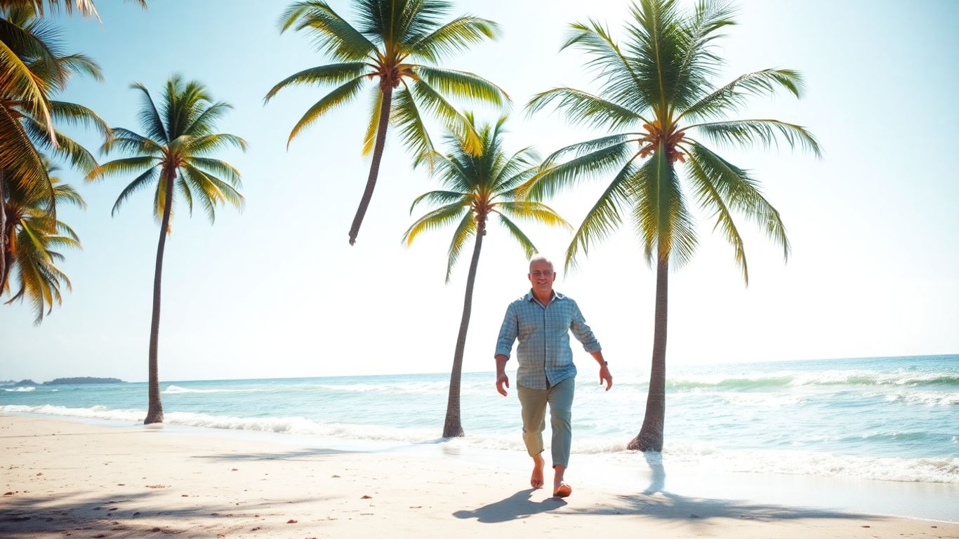 Couple enjoying a peaceful beach retirement.