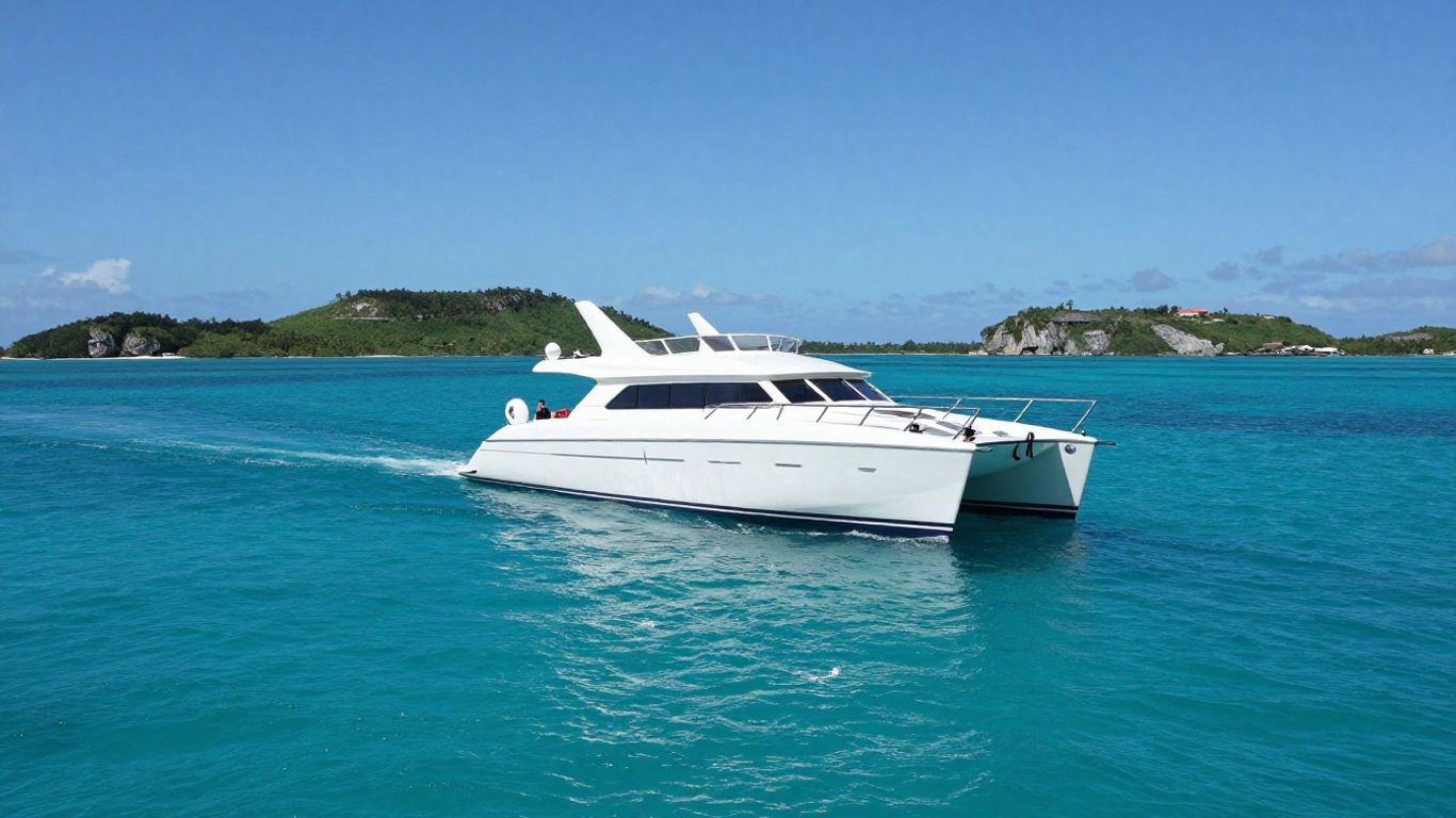 Luxury catamaran sailing in clear Caribbean waters.