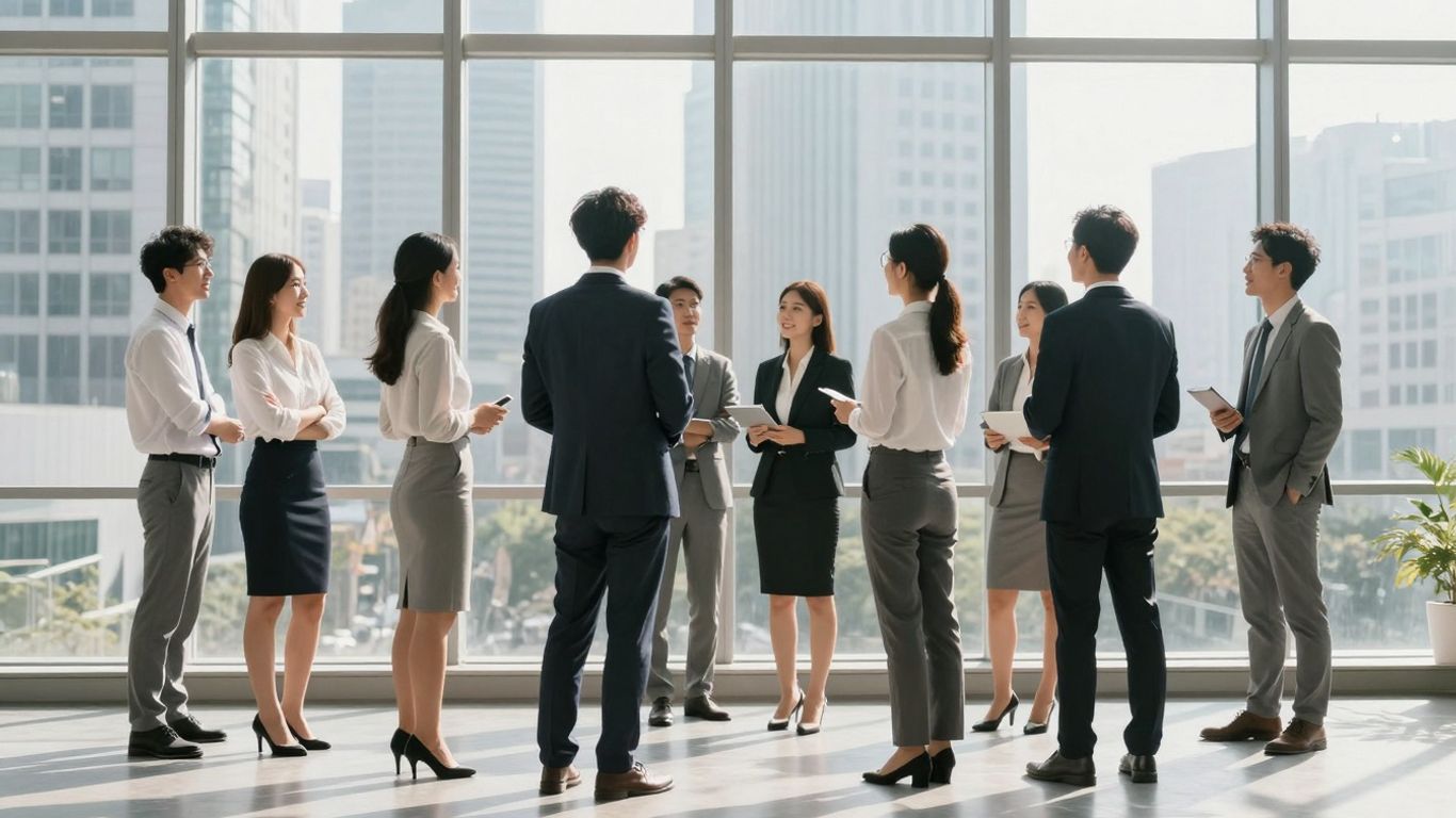 People looking towards a Canadian cityscape, symbolizing job opportunities.