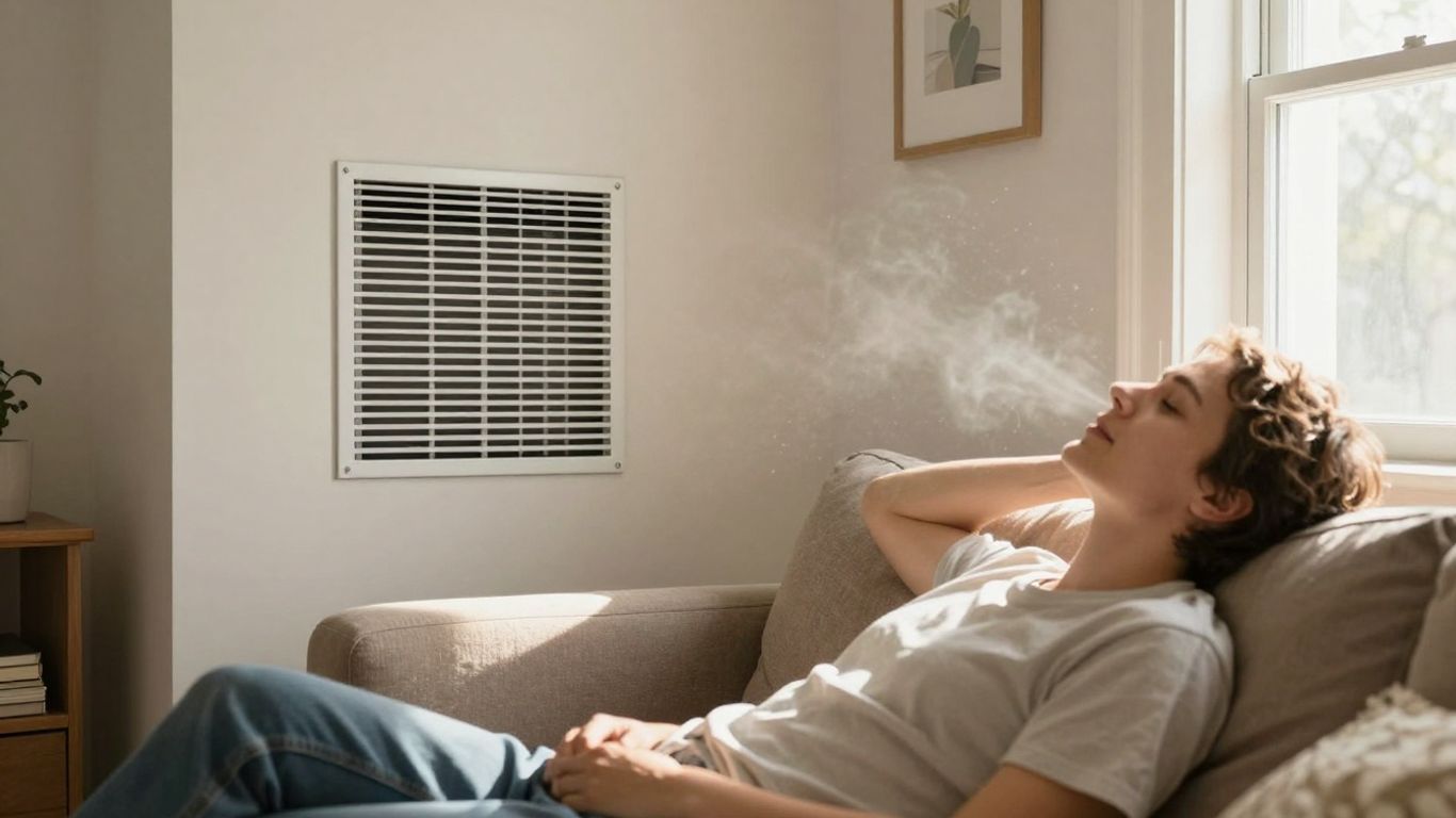 Clean air vent in a sunny living room.