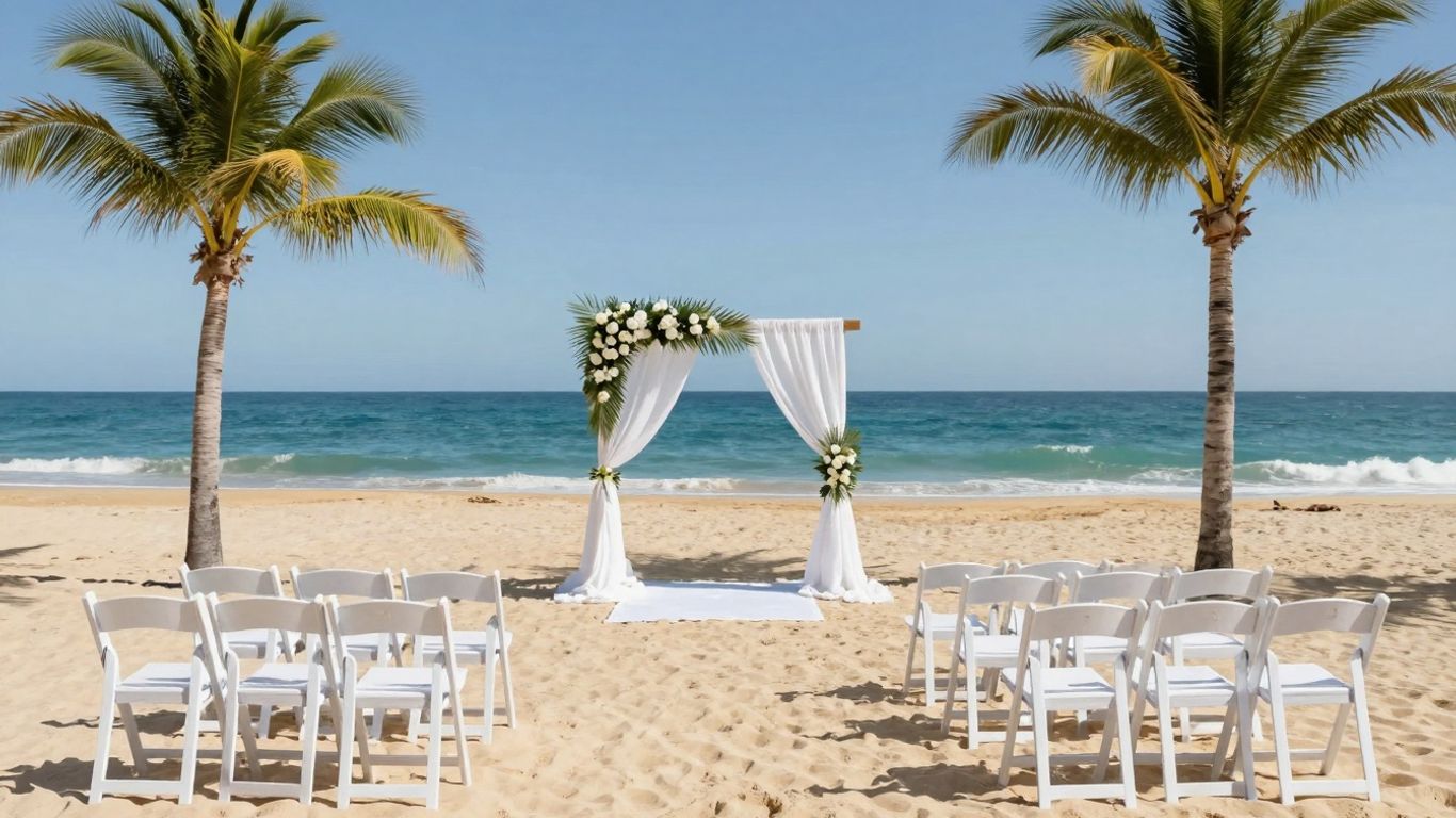 Cabo wedding setup on a beach with ocean view.