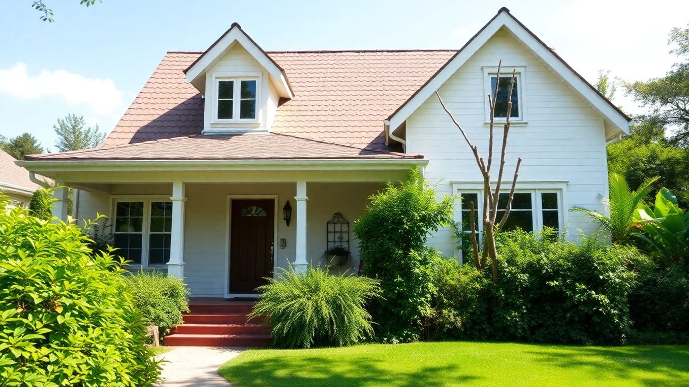 Casa con jardín y sol brillante