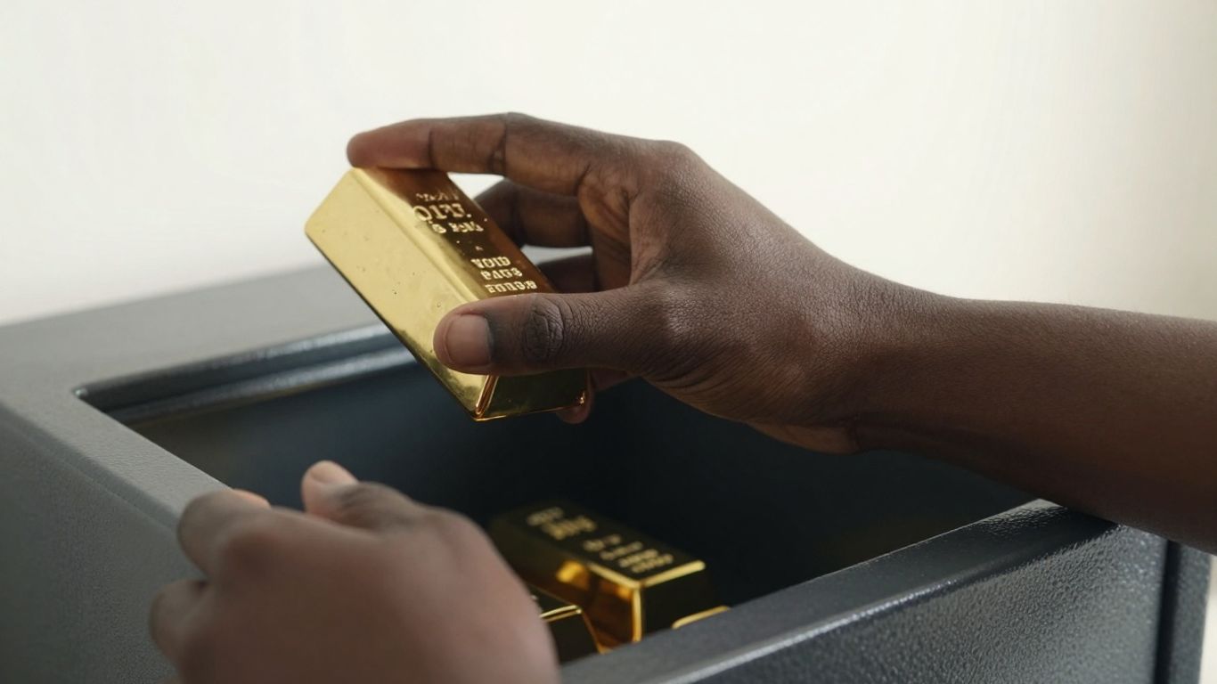 Almacenamiento seguro de lingotes de oro en una bóveda.