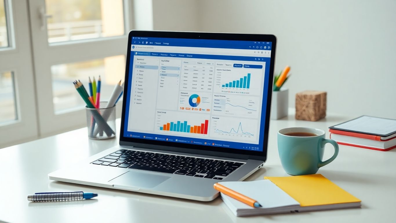 Modern workspace with laptop and office supplies