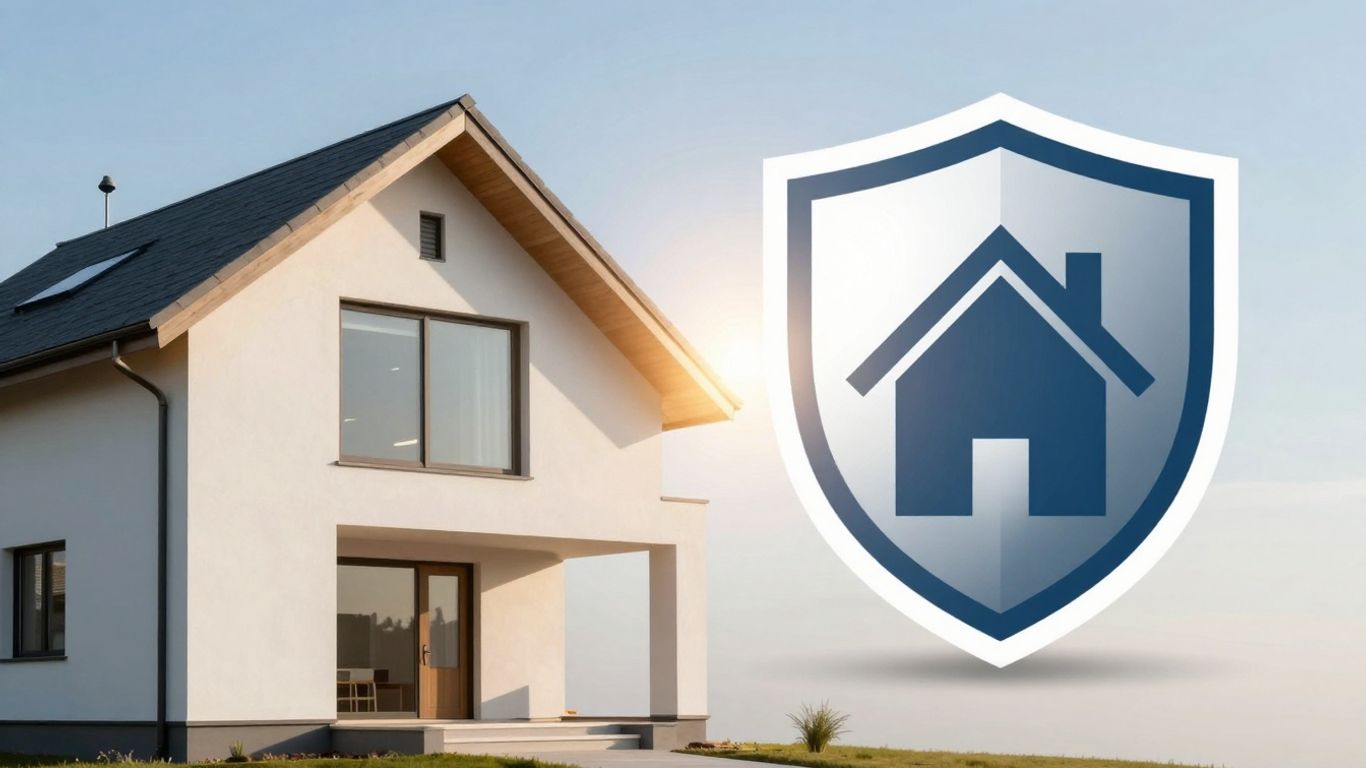 Casa moderna y escudo de seguro de hogar.