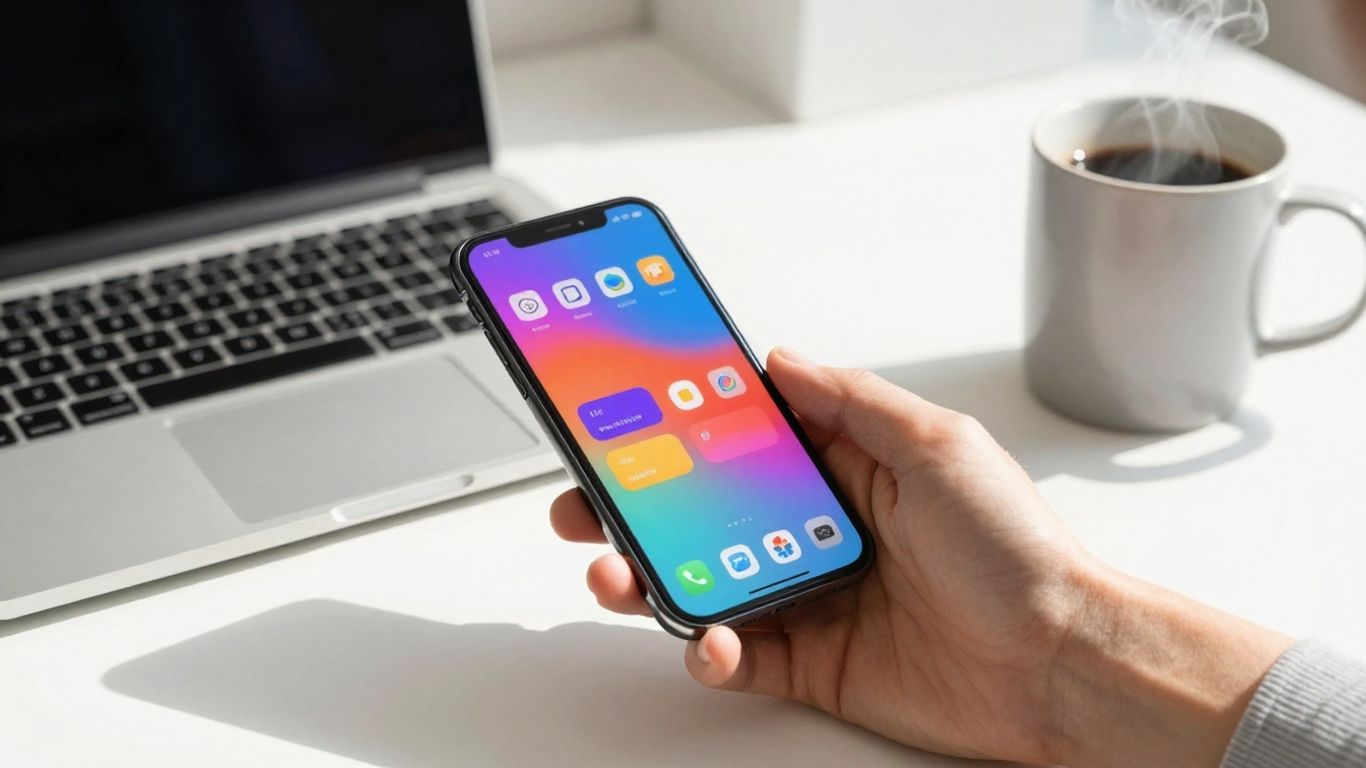 Hand choosing a productivity app on a smartphone.