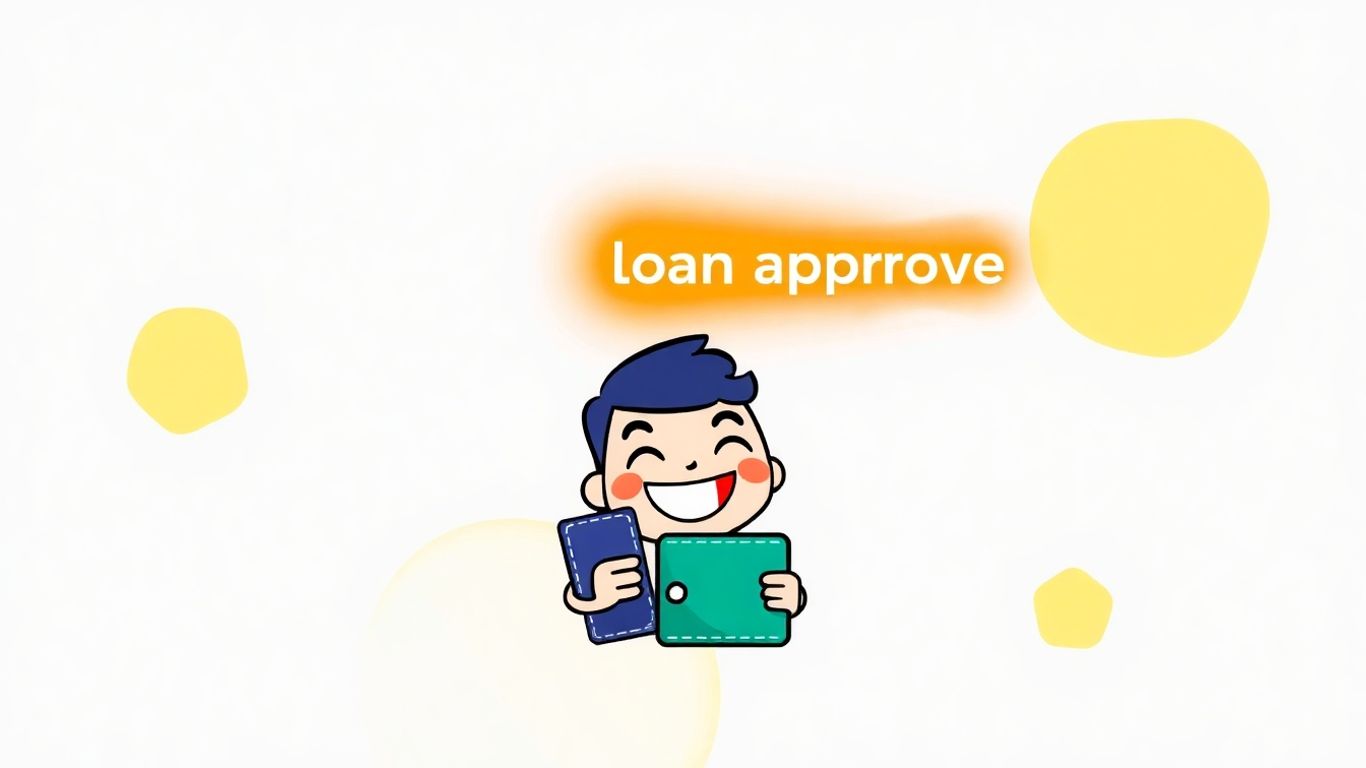 Cartoon character receiving fast loan approval with wallet.