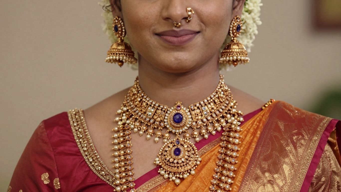 South Indian bride's gold earrings and anklets.