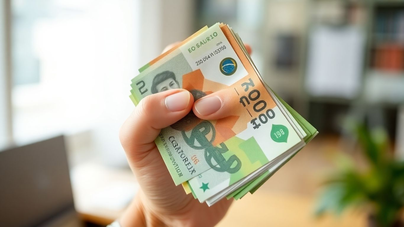 Mãos segurando dinheiro em espécie, com foco em investimento.