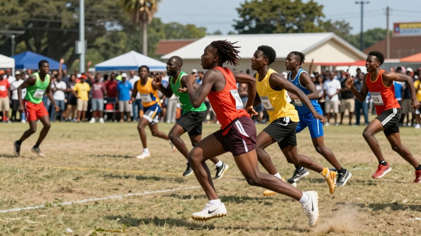 Athletes in action at a sporting event, crowds cheering.