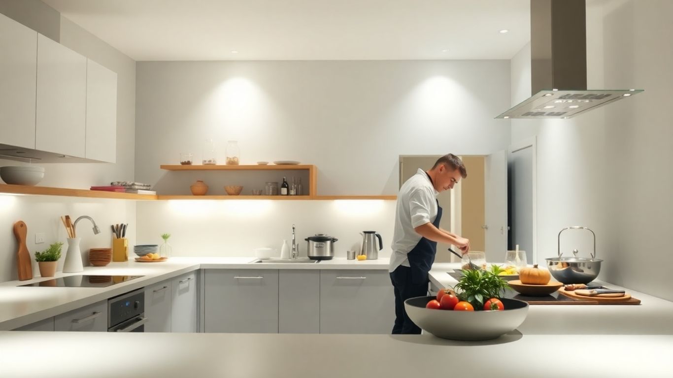 Kitchen task lighting illuminating food preparation area.