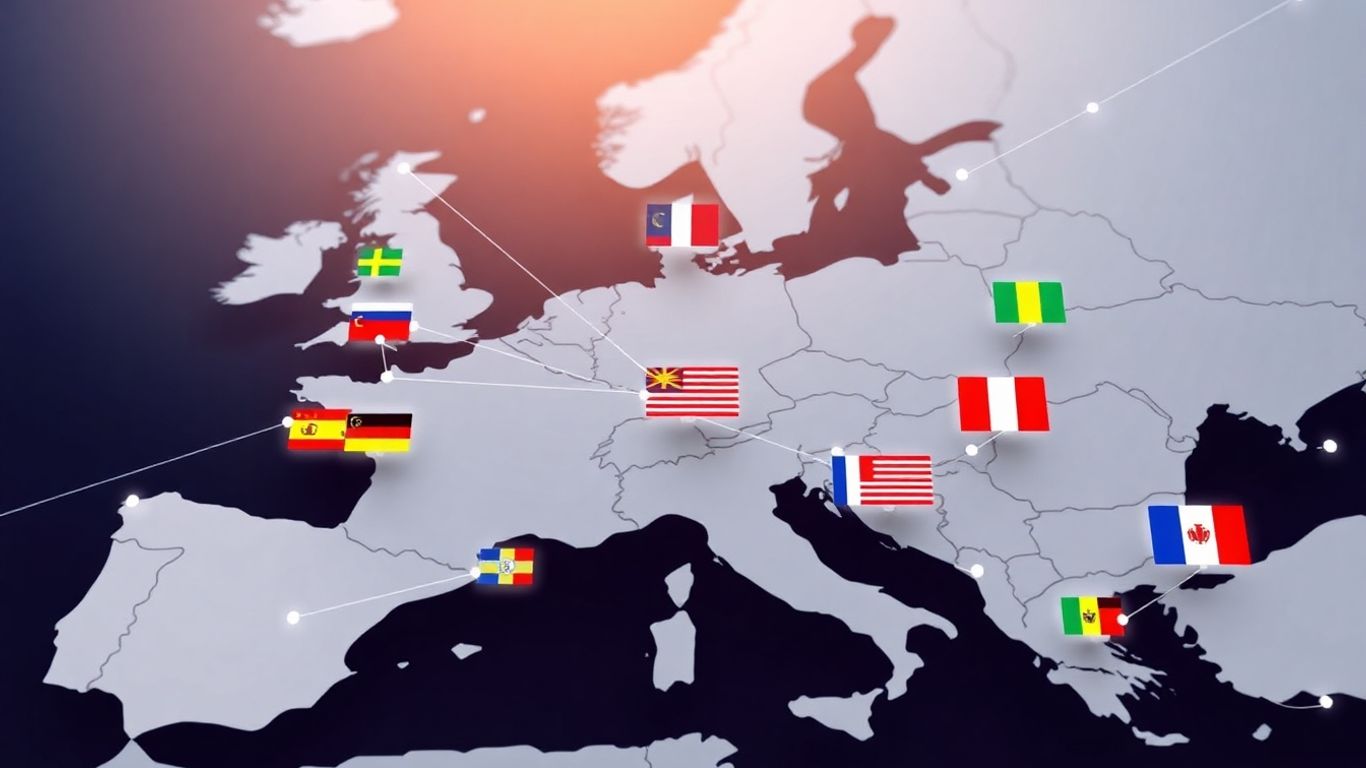 Europäische Karte mit verbundenen Linien und Flaggen