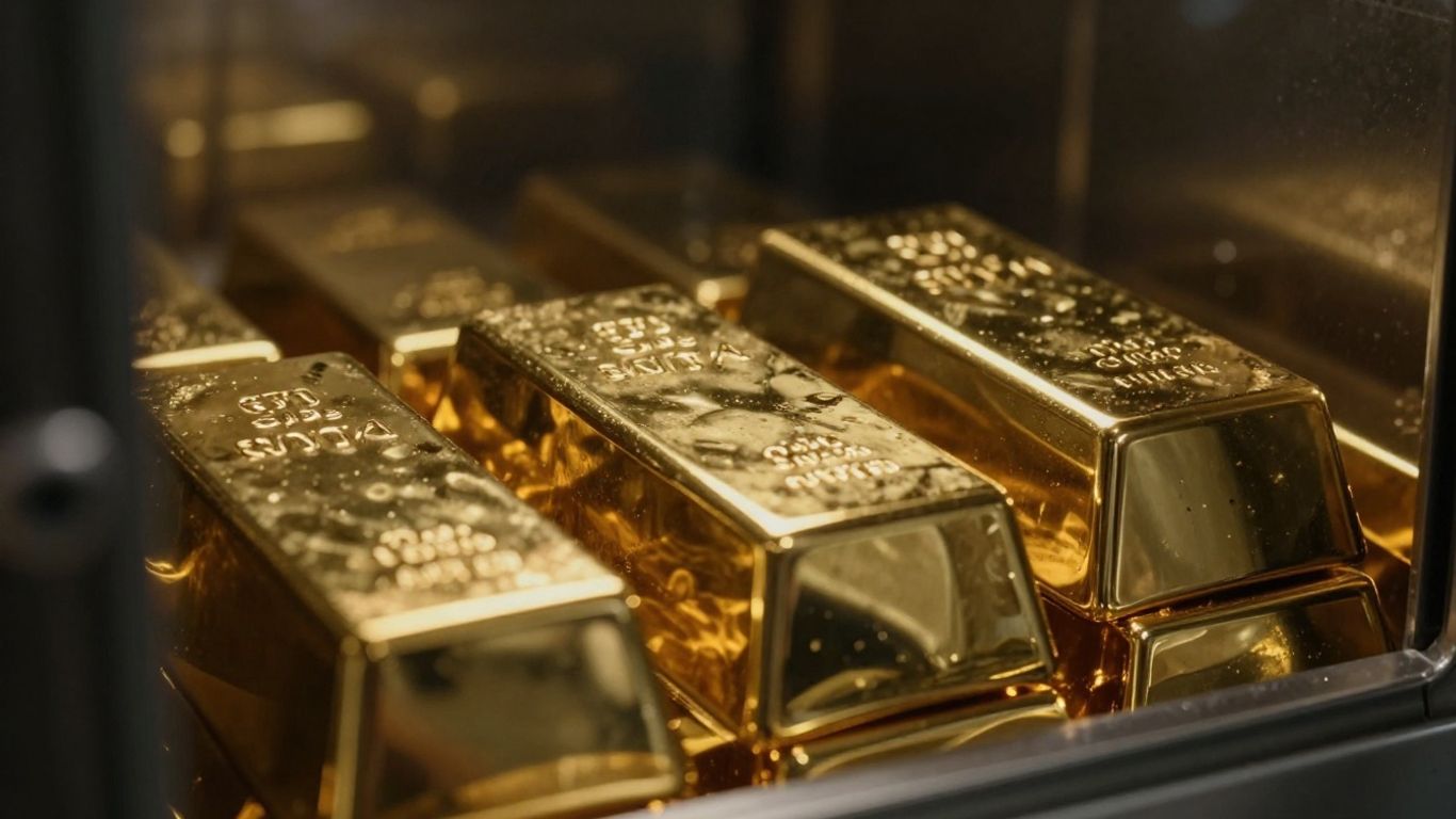堆放在保险箱中的金条。