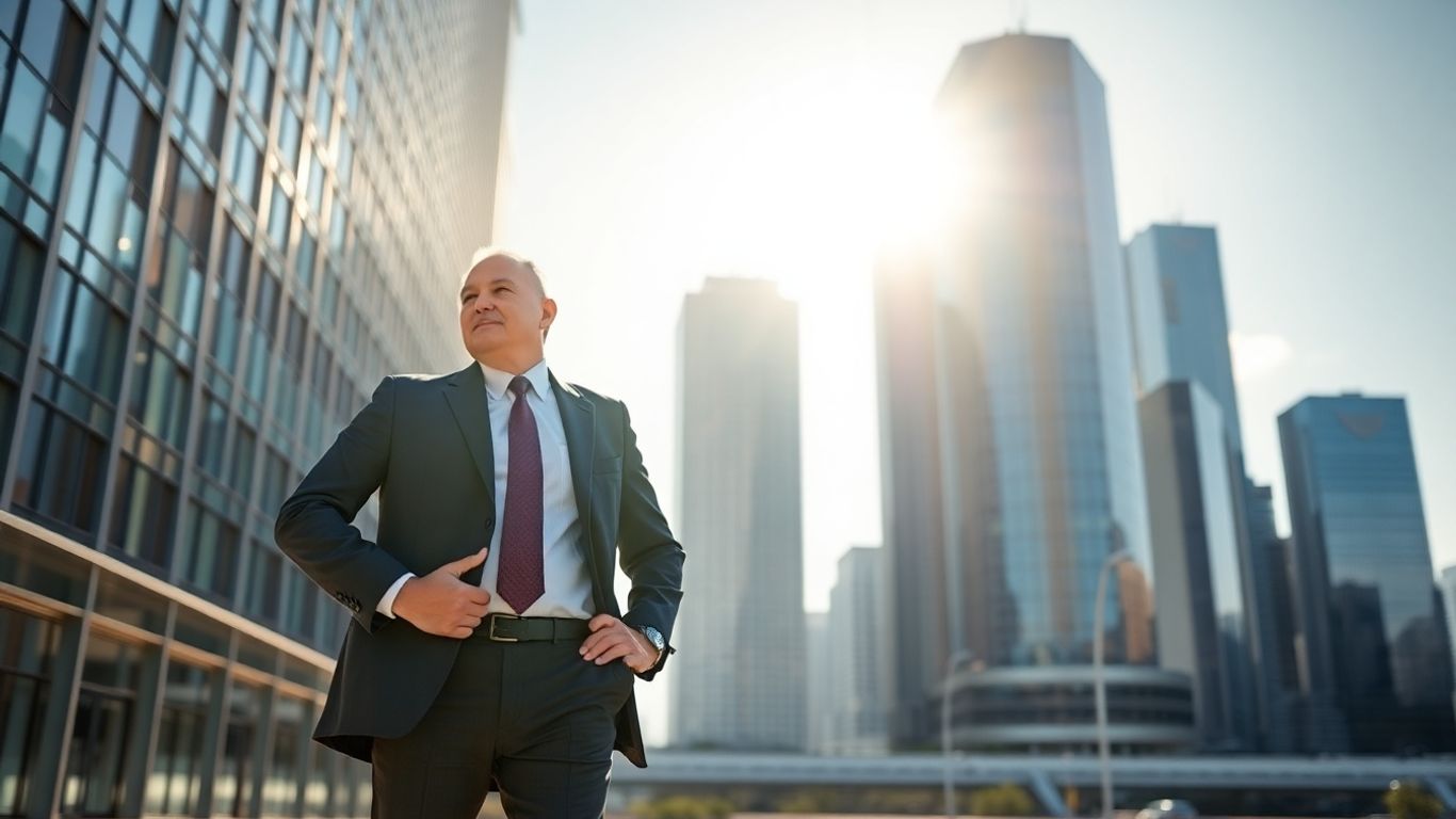 Graduate celebrating success in a modern city.