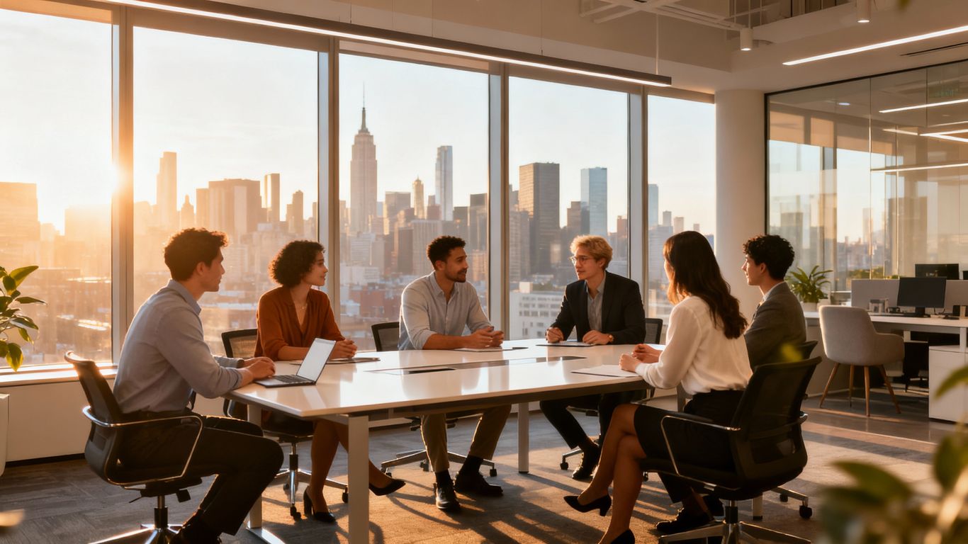 Washington DC business professionals collaborating in a modern office.