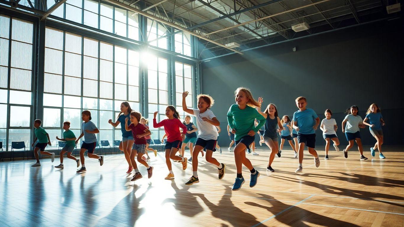 Sch&uuml;ler in Aktion im modernen Sportunterricht