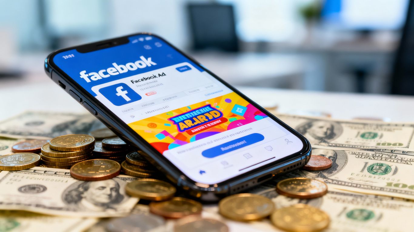 Facebook ad with money, optimizing ad spend.