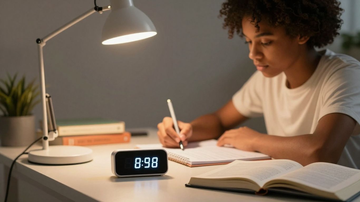Student using a study timer for focused work.