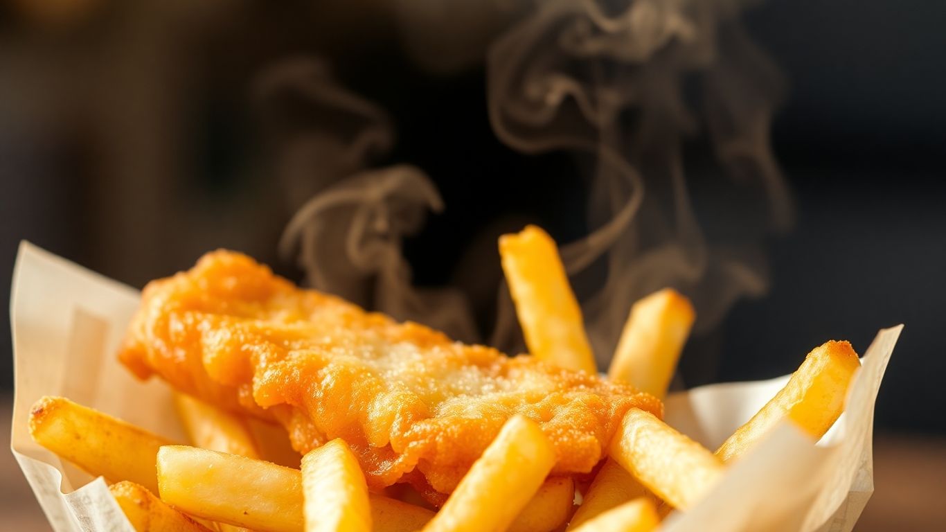 Golden fish and chips in a cone.