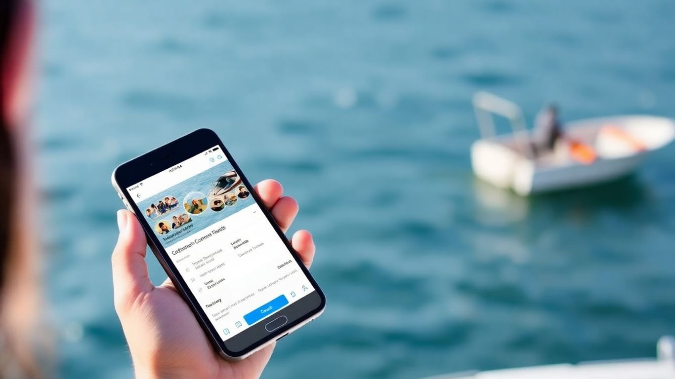 Boatsetter app on phone with ocean background