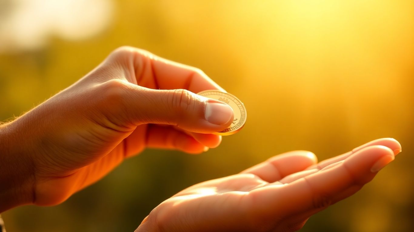 一只金手将黄金转移到另一只手上。