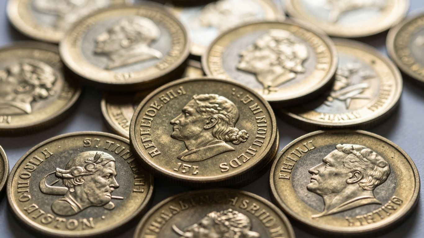 Gold Philharmonic coins gleaming in sunlight.