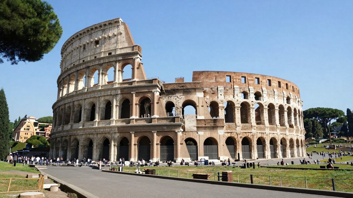 Koloseum w Rzymie pod błękitnym niebem.