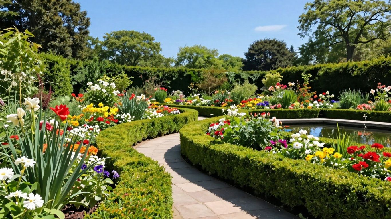 Prachtige tuin met bloemen en paden