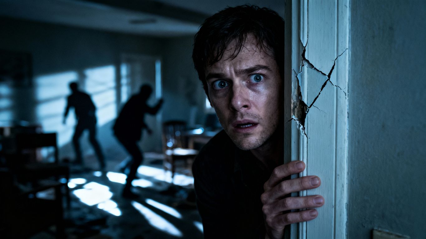 Person cautiously looking into a toxic environment.